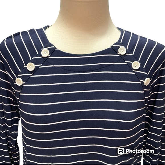 J. Jill Wearever Collection Navy & White Stripe Blouse Top Women's Size S - Picture 3 of 9